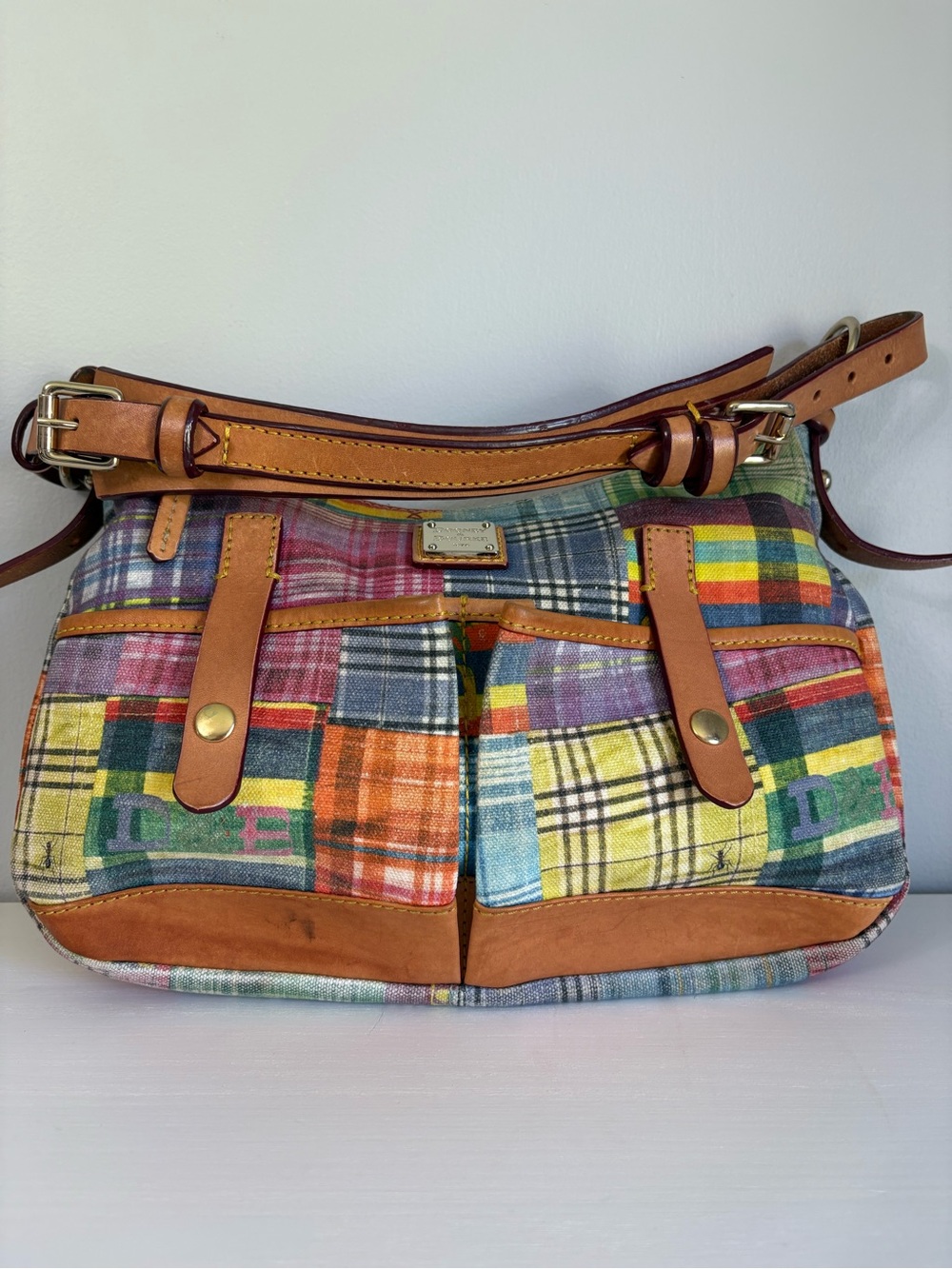 RARE Vtg Dooney & Bourke Picnic with Ants Madras Plaid Hobo Bag | Y2K Boho Chic